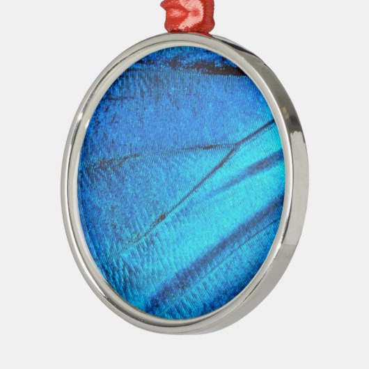 Iridescent Blue Butterfly Wing Silbernes Ornament (Links)