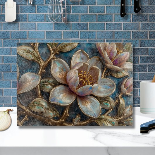 Iridescent Blue Cloisonne Magnolia  Schneidebrett