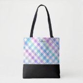 Iridescent Blue Gingham Pattern mit Monogramm Tasche (Vorderseite)
