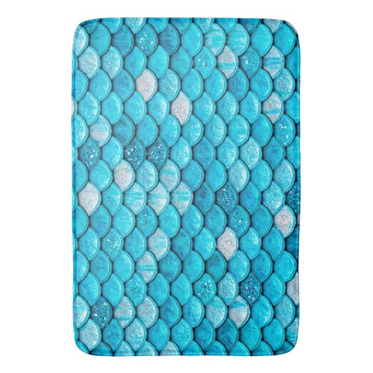Iridescent Blue Glitzer Shiny Mermaid Fischskala Badematte (Vorderseite Vertikal)