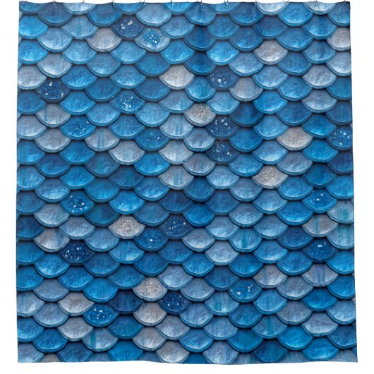 Iridescent Blue Glitzer Shiny Mermaid Fischskala Duschvorhang (Vorderseite)