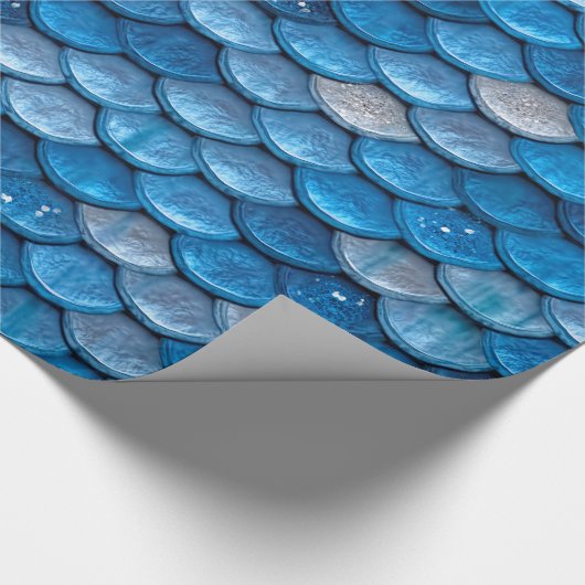 Iridescent Blue Glitzer Shiny Mermaid Fischskala Geschenkpapier (Ecke)