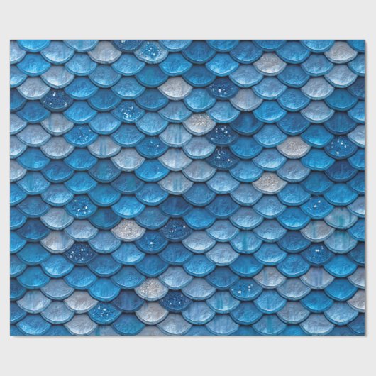 Iridescent Blue Glitzer Shiny Mermaid Fischskala Geschenkpapier (Flach)