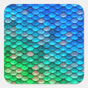 Iridescent Blue Green Glitzer Meerjungfrau Fischsk Quadratischer Aufkleber