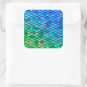 Iridescent Blue Green Glitzer Meerjungfrau Fischsk Quadratischer Aufkleber (Tasche)