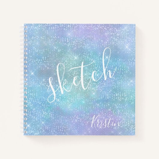 Iridescent Blue Lila Glitzer Name Sketchbook Notizblock (Vorderseite)