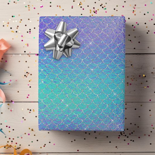 Iridescent Blue Lila Mermaid Scales Geschenkpapier