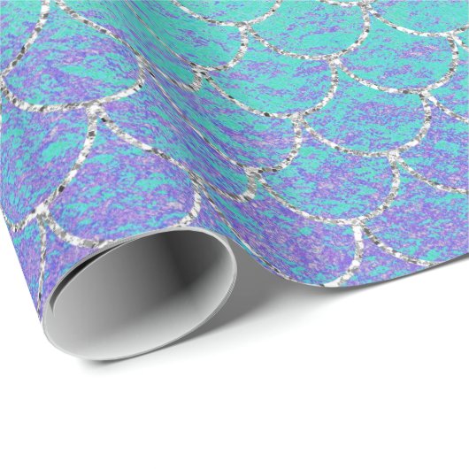 Iridescent Blue Lila Mermaid Scales Geschenkpapier (Rolleneckpunkt)