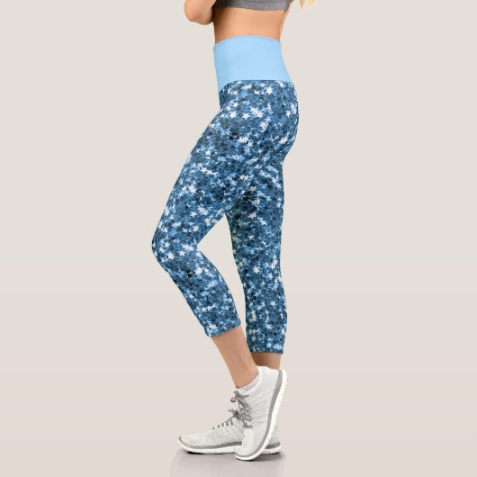 Iridescent Blue Star Glitzer Capri Leggings (Links)