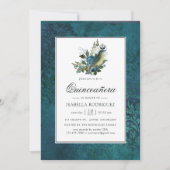 Iridescent Blue Vintag Wild Woodland Quinceañera Einladung (Vorderseite)