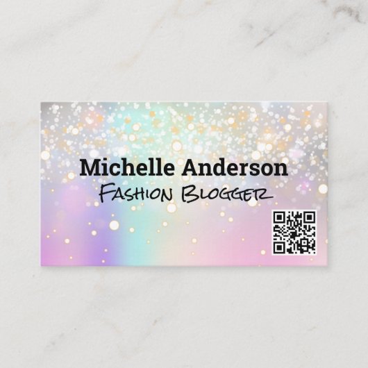 Iridescent Bokeh Glow | QR-Prüfung Visitenkarte (Vorderseite)