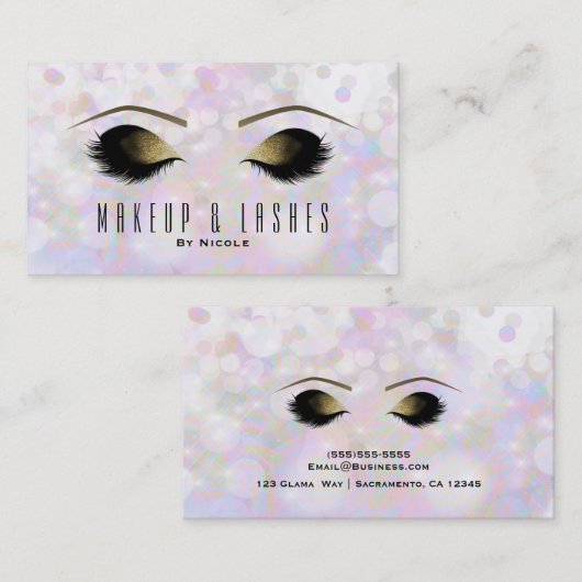 Iridescent Bokeh Lights Makeup Eyelashes Beauty Visitenkarte (Vorne/Hinten)