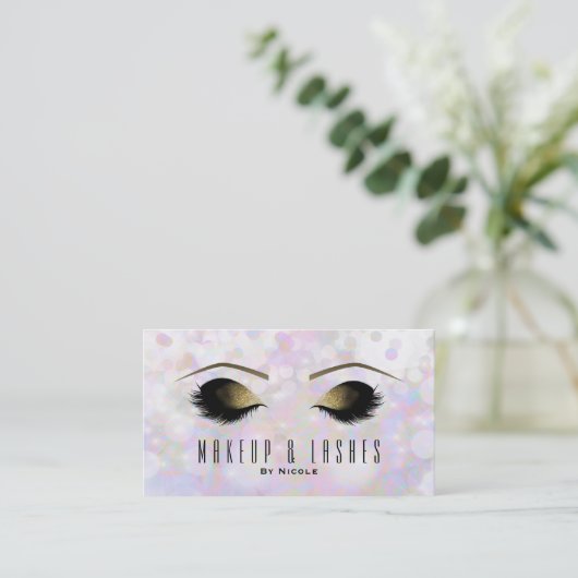 Iridescent Bokeh Lights Makeup Eyelashes Beauty Visitenkarte (Stehend Vorderseite)