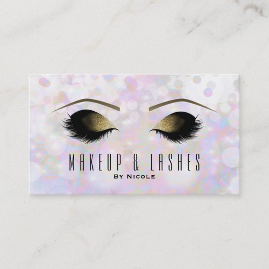 Iridescent Bokeh Lights Makeup Eyelashes Beauty Visitenkarte (Vorderseite)