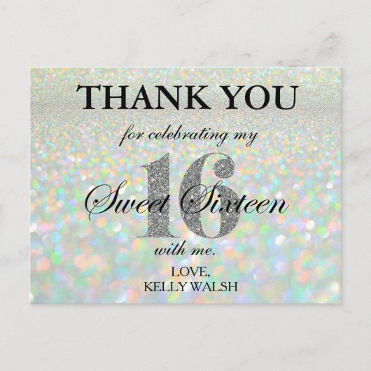 Iridescent Bokeh Lights Sweet 16 Dankeschön Hinwei Postkarte (Vorderseite)