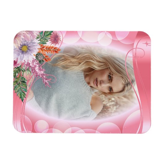 Iridescent Bokeh PInk & Hübsche Blume - DIY-Foto Magnet (Horizontal)