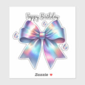 Iridescent Bow Teardrop Happy Birthday Aufkleber (Blatt)