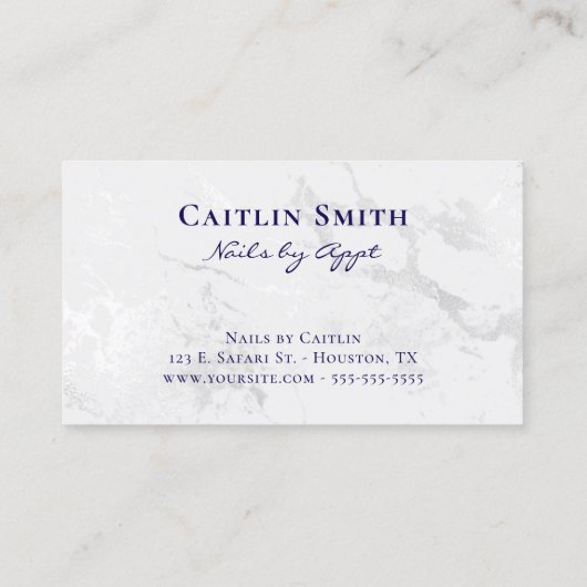 Iridescent Brush Stroke Silver White Foil Marmor Visitenkarte (Rückseite)