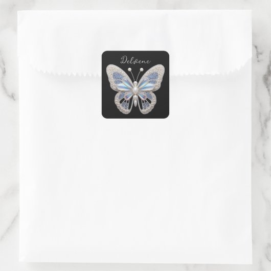 Iridescent Butterfly Elegance Quadratischer Aufkleber (Tasche)