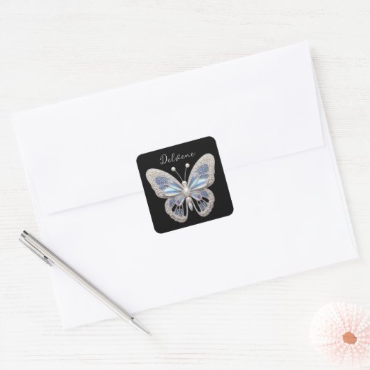 Iridescent Butterfly Elegance Quadratischer Aufkleber (Umschlag)