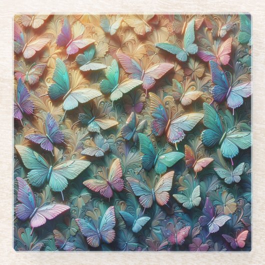 Iridescent Butterfly Garden Mousepad Glasuntersetzer (Vorderseite)
