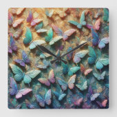 Iridescent Butterfly Garden Mousepad Quadratische Wanduhr (Vorderseite)