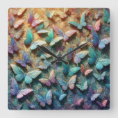 Iridescent Butterfly Garden Mousepad Quadratische Wanduhr (Vorderseite)