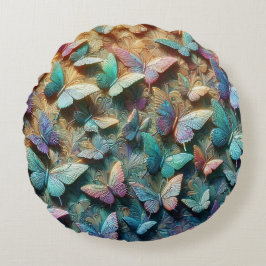 Iridescent Butterfly Garden Rundes Kissen