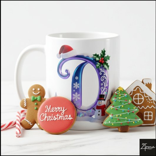 Iridescent Christmas Letter D with Snowman Kaffeetasse