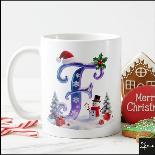 Iridescent Christmas Letter F with Snowman Kaffeetasse