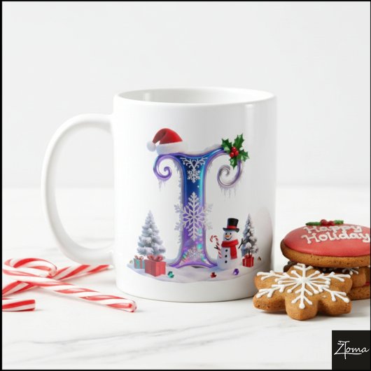 Iridescent Christmas Letter I with Snowman Kaffeetasse