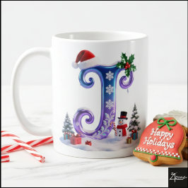 Iridescent Christmas Letter J with Snowman Kaffeetasse