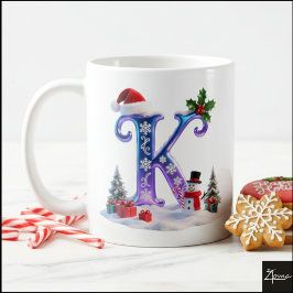 Iridescent Christmas Letter K with Snowman Kaffeetasse