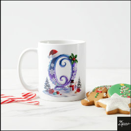 Iridescent Christmas Letter Q with Snowman Kaffeetasse