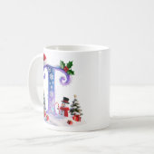 Iridescent Christmas Letter T with Snowman Kaffeetasse (Vorderseite Links)
