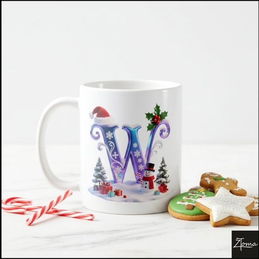 Iridescent Christmas Letter W with Snowman Kaffeetasse