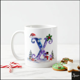 Iridescent Christmas Letter X with Snowman Kaffeetasse