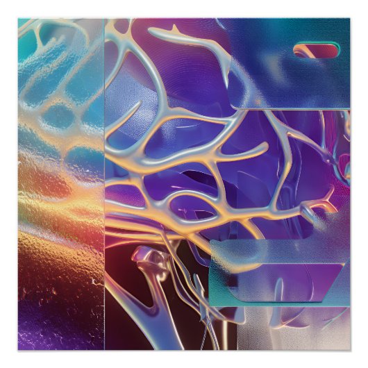 Iridescent Chrome Neural Abstract Futuristic Art Poster (Vorderseite)