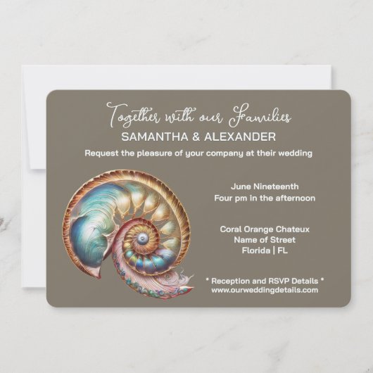 Iridescent Conch Shell Minimalist wedding Einladung (Vorderseite)