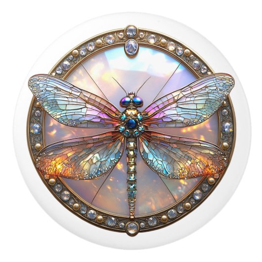 Iridescent Dragonfly Diamonds Sapphires Keramikknauf (Vorderseite)