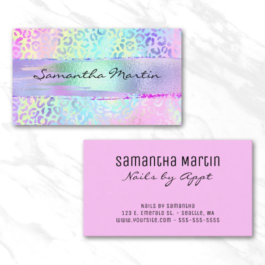Iridescent Foil Brush Stroke Regenbogen Leopard Pi Visitenkarte