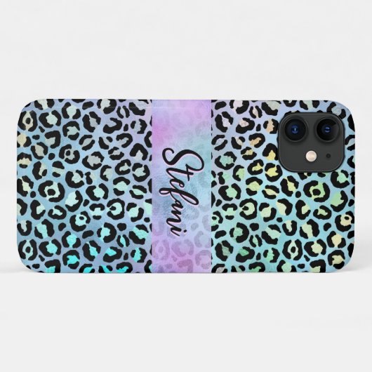 Iridescent Foil Rainbow Leopard Lila Case-Mate iPhone Hülle (Rückseite (Horizontal))