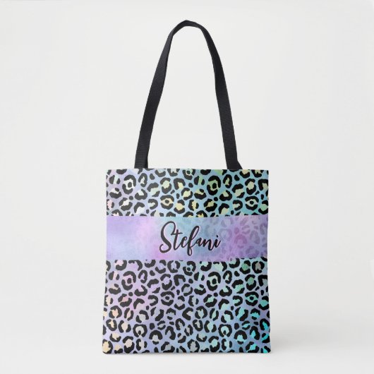 Iridescent Foil Rainbow Leopard Lila Tasche (Vorderseite)