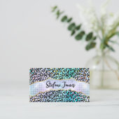 Iridescent Foil Rainbow Leopard Lila Visitenkarte (Stehend Vorderseite)
