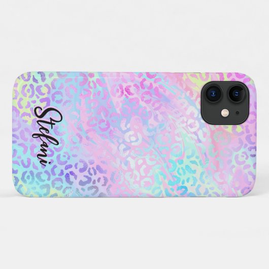 Iridescent Foil Regenbogen Leopard Pink Case-Mate iPhone Hülle (Rückseite (Horizontal))