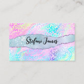Iridescent Foil Regenbogen Leopard Pink Visitenkarte (Vorderseite)