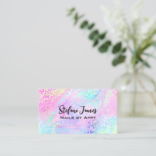 Iridescent Foil Regenbogen Leopard Pink Visitenkarte (Stehend Vorderseite)