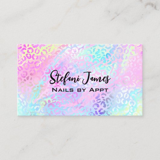 Iridescent Foil Regenbogen Leopard Pink Visitenkarte (Vorderseite)
