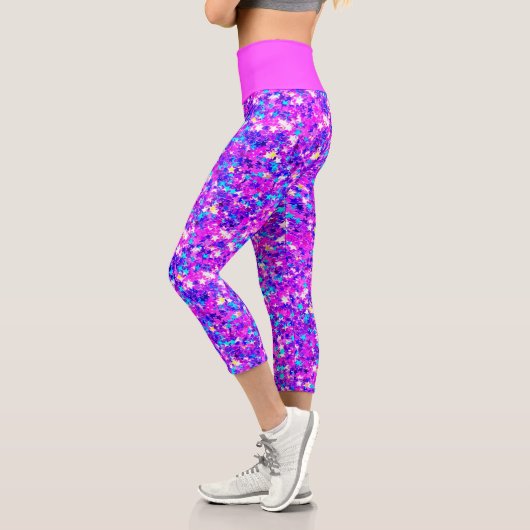 Iridescent Fuchsia Star Glitzer Capri Leggings (Links)