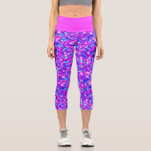 Iridescent Fuchsia Star Glitzer Capri Leggings (Vorderseite)
